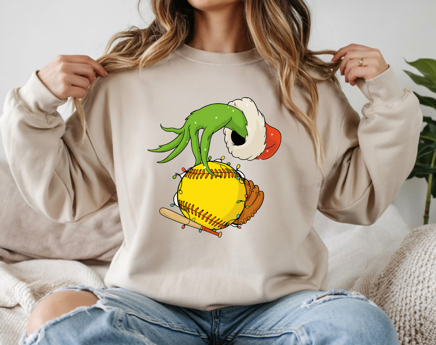 Grinch Hand Softball & Lights Long Sleeve