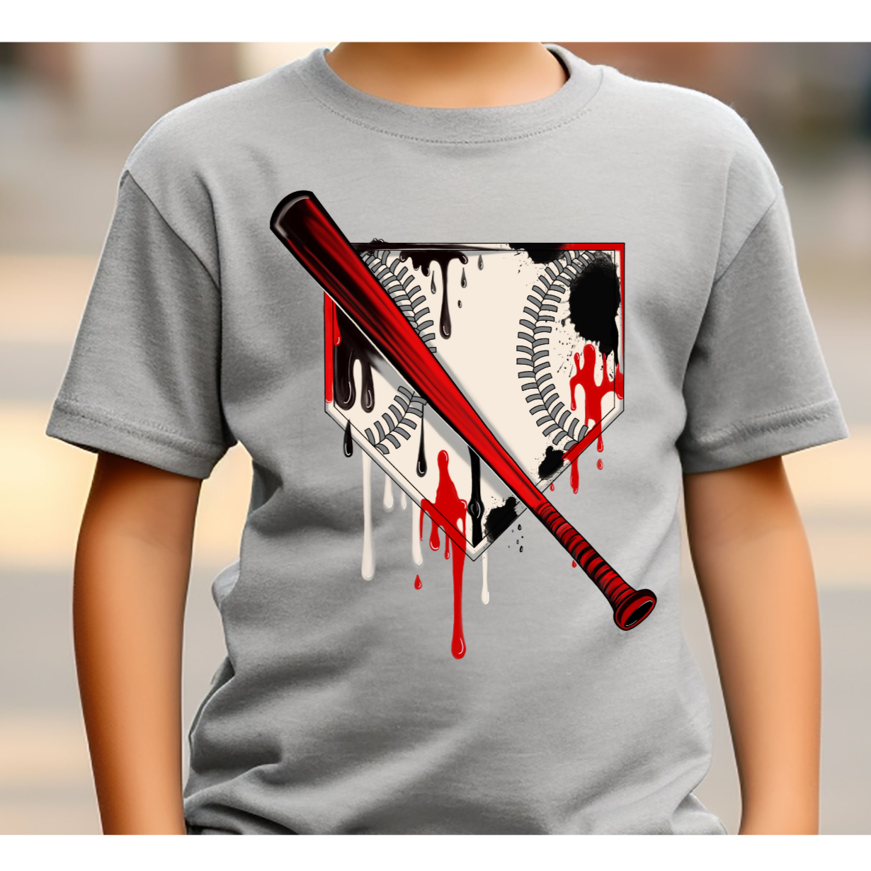 Youth Short Sleeve- Baseball Drip Red/Black