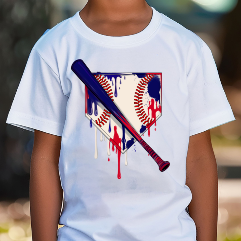 Youth Short Sleeve Baseball Drip Navy/Red