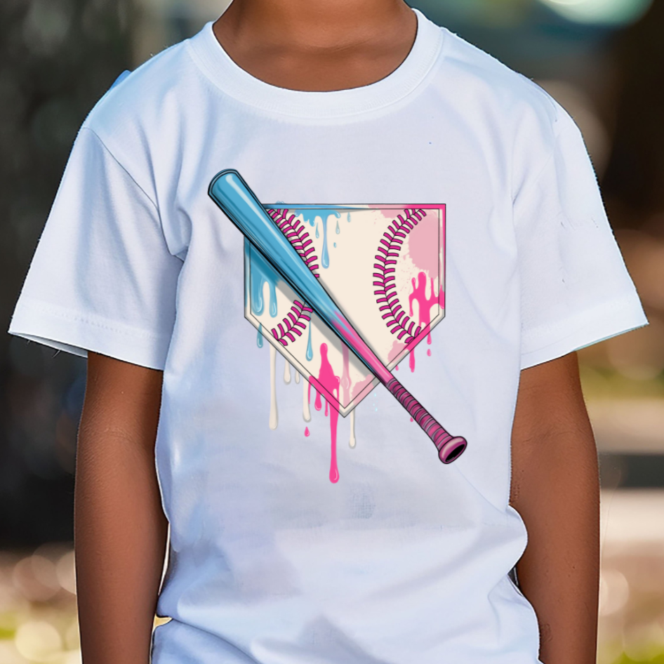 Youth Short Sleeve- Baseball Drip Pink/Blue