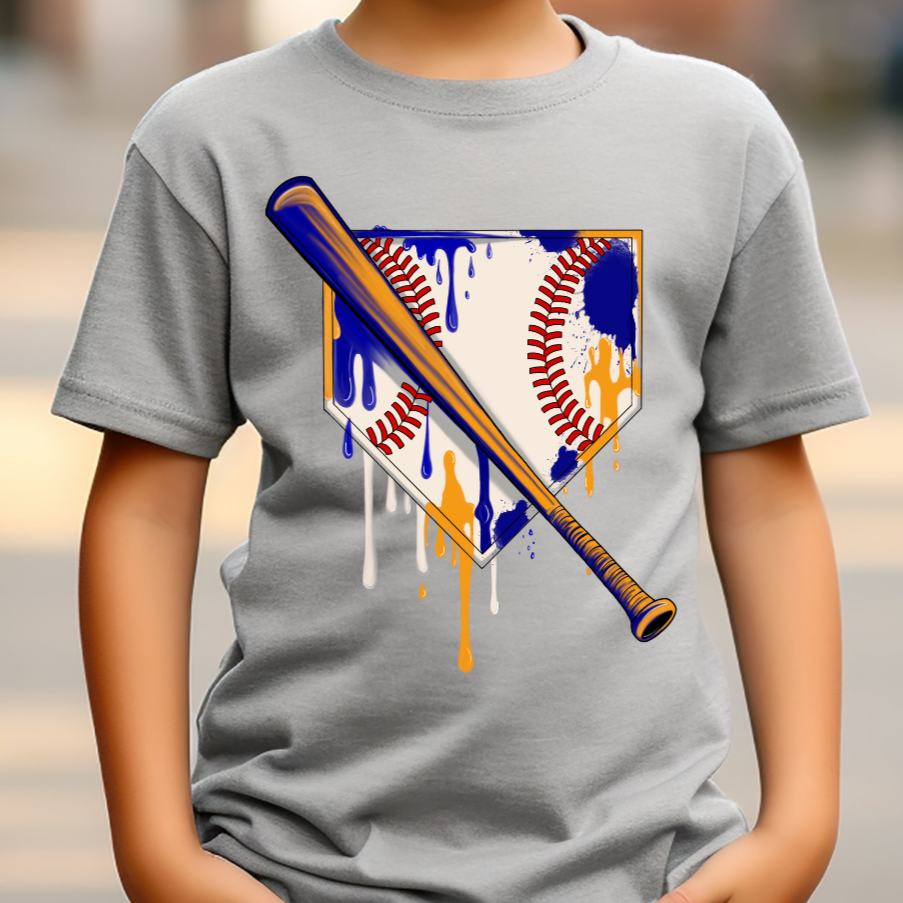 Youth Short Sleeve-Baseball Drip Royal Blue/Gold