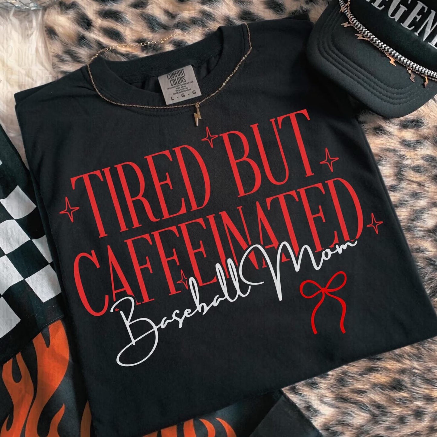 Tired But Caffeinated Baseball Mom T-Shirt