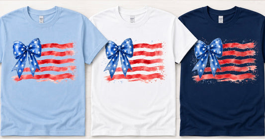 Toddler/Youth American Flag Bow Short Sleeve