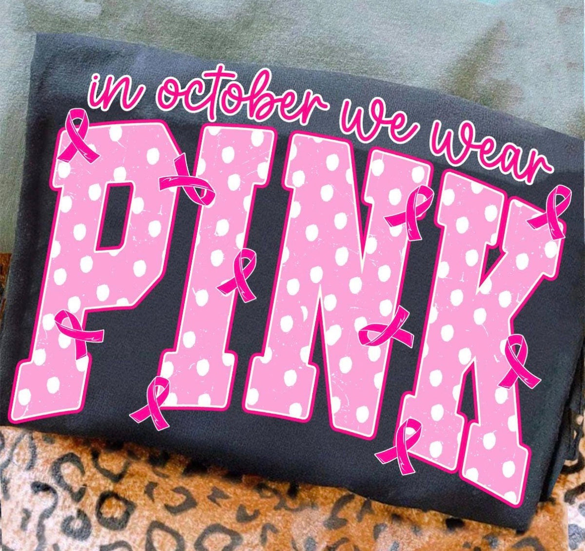 October we wear pink ribbon and dots short sleeve