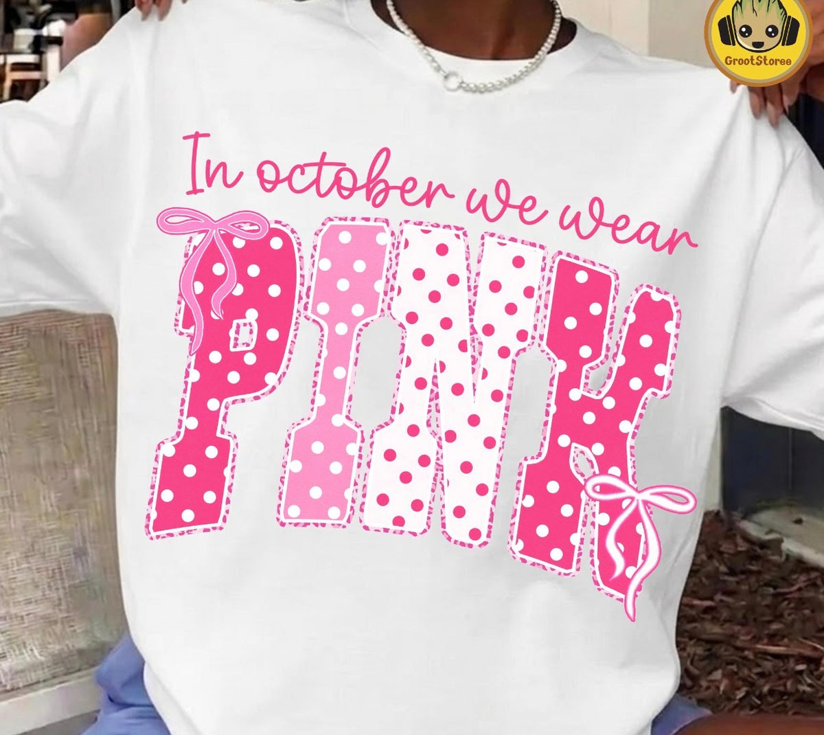 In October we wear pink polka dot Long Sleeve