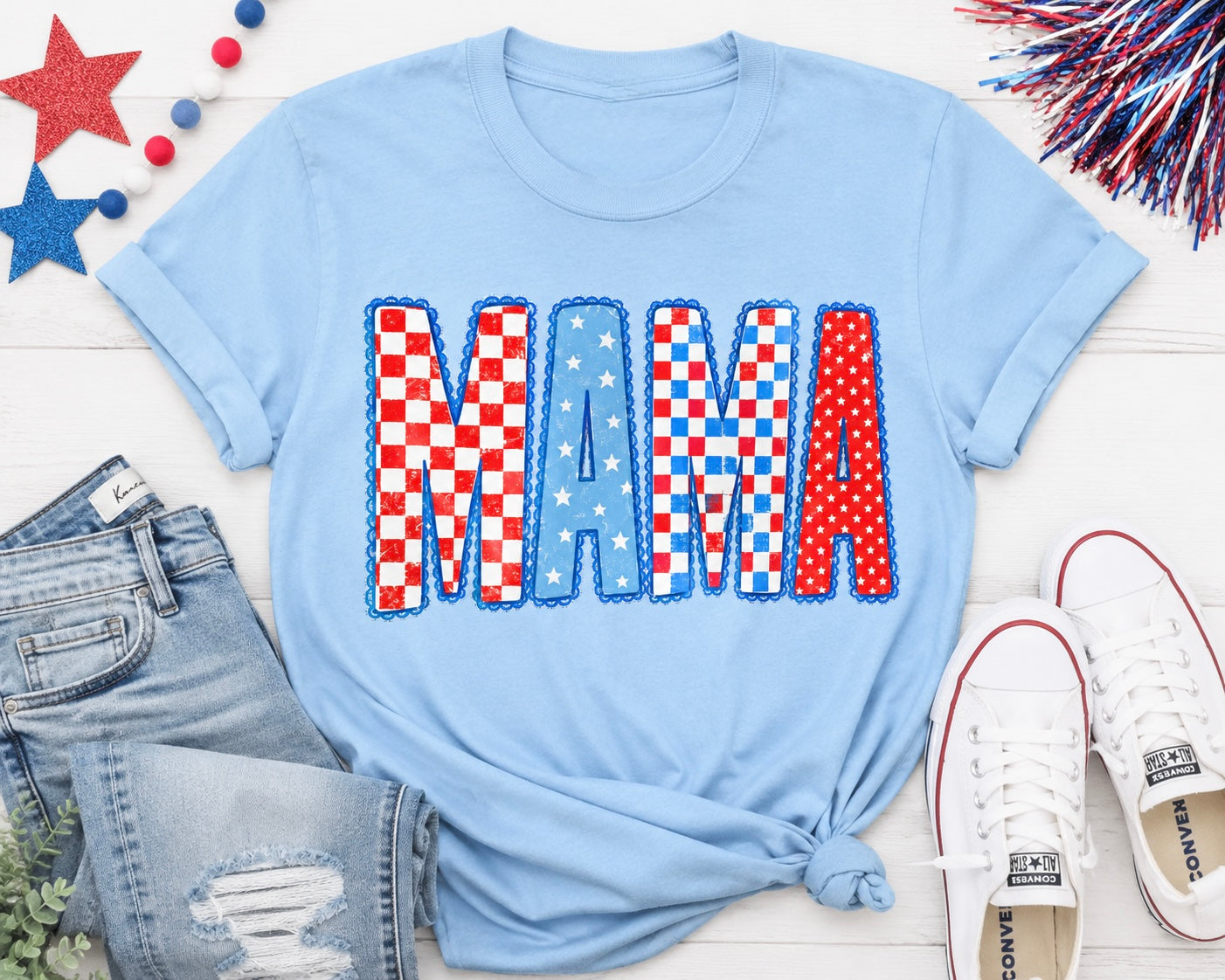 Mama Red White & Blue Short Sleeve