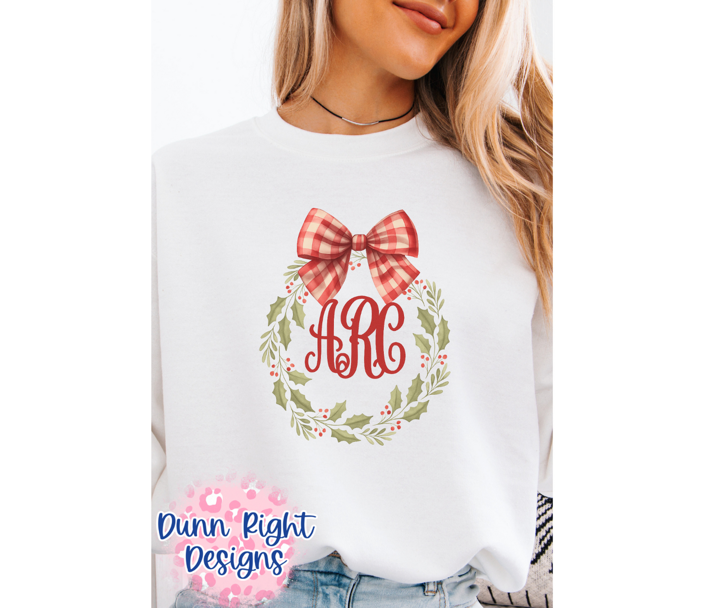Christmas Red Bow Initials Long Sleeve