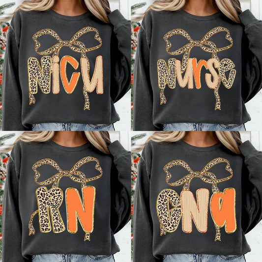 Cheetah Bow-NICU-NURSE-RN-CNA Sweatshirt